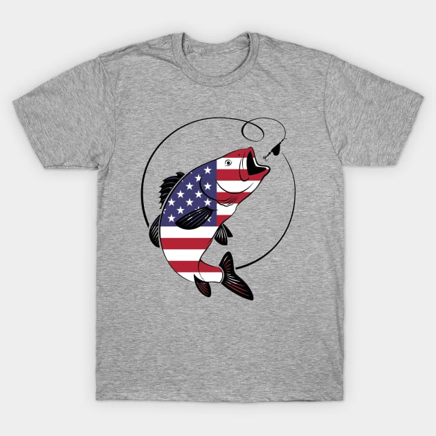 4th of July Fishing American Flag T-Shirt by Studio Hues